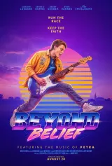 Beyond Belief (2026) movie poster featuring teenage musician Andy Ellis with guitar and running shoes, alongside Grandpa Jake, tagline Run The Race Keep The Faith