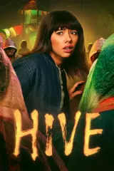 Hive (2026) movie poster featuring Xochitl Gomez as Sasha in a dimly lit playground setting with ominous shadows