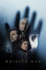 The Whisper Man (2026) movie poster featuring Adam Scott and Robert De Niro in a dark, misty forest setting with the tagline about whispers and half-open doors