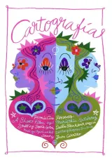Cartografía (2026) movie poster showing fragmented portraits of women against a Los Angeles skyline with astrological symbols