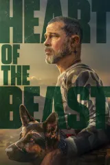 Heart of the Beast 2026 movie poster featuring Brad Pitt in cold-weather gear beside a combat dog against a snowy Alaskan backdrop