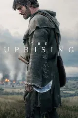 The Uprising (2026) movie poster featuring Andrew Garfield as a medieval peasant rebel, with Jamie Bell and Woody Norman as Richard II, directed by Paul Greengrass