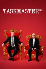 Taskmaster NL 2026 poster featuring Arjen Lubach as Taskmaster with five comedian contestants
