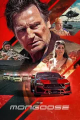 The Mongoose (2026) movie poster featuring Liam Neeson as Ryan 'Fang' Flanagan in a high-speed chase scene