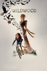 Poster for Wildwood (2026) showing a mystical forest with a girl and boy facing a flock of crows