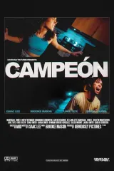 Poster for CAMPEÓN (2026) showing a fractured mirror reflecting two identical men and a woman between them, title and year prominent