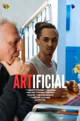 Poster for Artificial (2026) showing a humanoid robot and a detective in a muted color palette.