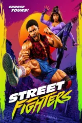 Poster for Street Fighters (2026) showing a stylized tournament arena with silhouetted fighters