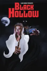 Black Hollow (2026) movie poster featuring a fog-shrouded 1970s churchyard with two silhouetted girls approaching a looming gothic structure