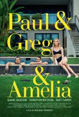 Poster for Paul and Greg and Amelia (2026) showing four tense figures in a modern living room, shadows suggesting hidden conflict