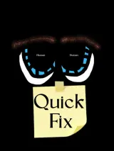 Poster for Quick Fix (2026) showing Norman surrounded by floating descriptive labels in a surreal, slightly ominous style