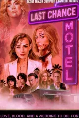 Last Chance Motel (2026) movie poster featuring a desolate desert motel at night with a bloody bride silhouette