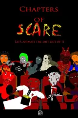Poster for Chapters of Scare (2026) showing a vampire artist holding a film reel against a spooky backdrop