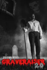 GraveRaiser (2026) movie poster featuring a gravedigger and mysterious figure in a cemetery