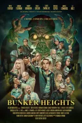 Bunker Heights (2026) movie poster featuring Drew Fortier and Hannah Fierman in a gritty urban setting with creature silhouettes