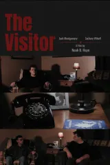 Poster for The Visitor (2026) showing a mysterious visitor at a door in dim light