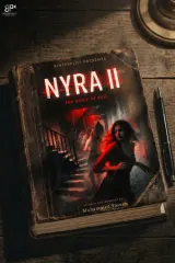 NYRA II (2026) movie poster featuring a fragmented dreamlike visual with a woman's face repeating across shattered timelines, hunted by a shadowy figure