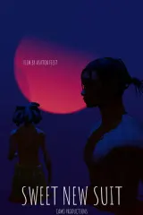 Poster for Sweet New Suit (2026) showing stylized animated characters Jazz and Q in a dynamic chase scene
