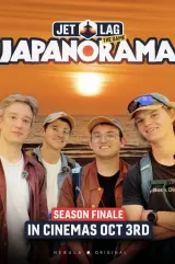 Jet Lag: The Game Japanorama Finale 2026 movie poster featuring Sam Denby, Adam Chase, Ben Doyle, and Tom Scott in a split-screen race across snowy Hokkaido landscapes
