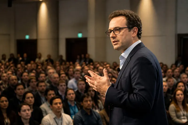 Dario Amodei at an AI conference discussing safety measures