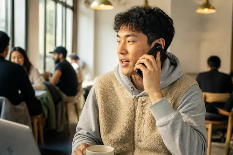 Illustration of a person making a call via the LinkBuds Clip.