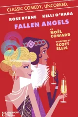 Fallen Angels (2026) movie poster featuring Rose Byrne and Kelli O'Hara as 1920s society women in elegant drawing room setting