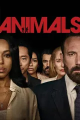 Animals (2026) movie poster featuring Ben Affleck and Kerry Washington as a distressed couple, with Los Angeles cityscape and tagline 'Power can't protect you'