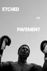 Etched In Pavement (2026) movie poster showing two young Black men in boxing wraps standing on a cracked Detroit street, gym lights behind them