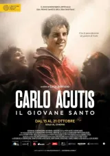 Poster for Carlo Acutis: The Millennial Saint (2026) showing a youthful Carlo Acutis with digital elements