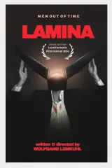 Poster for Lamina (2026) showing a fractured clock over a dark workshop