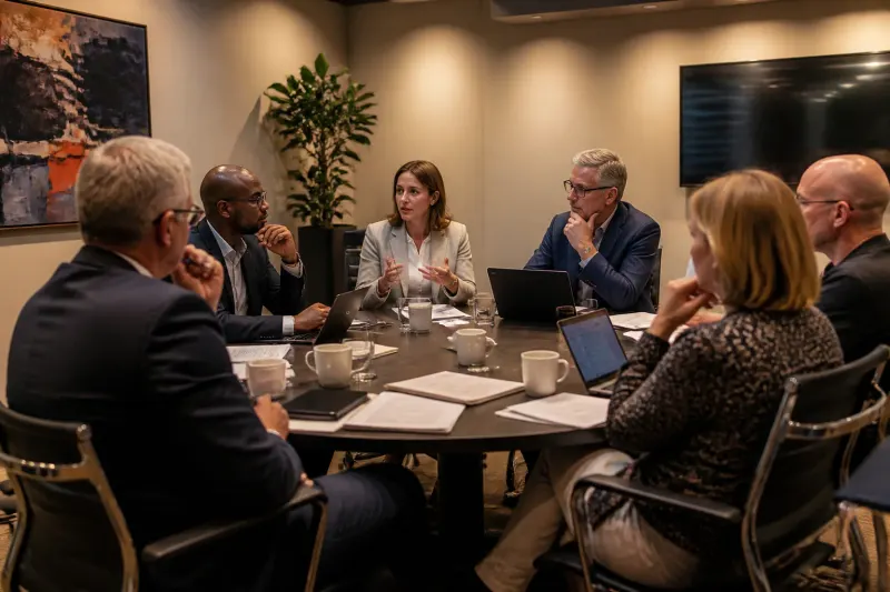 Discussion between legal and AI experts over copyright use.