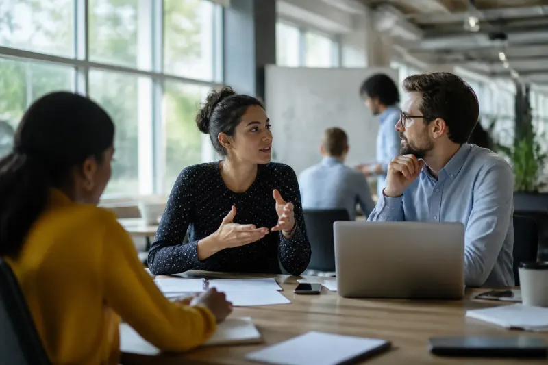 A group of users in a collaborative workspace discussing LLM integration processes.