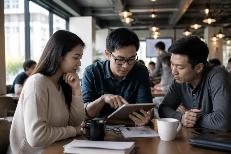 Young investors analyzing ETF investments on a digital platform.