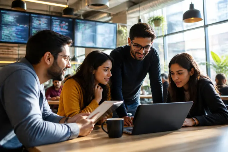 Young investors examining semiconductor and AI stock trends.
