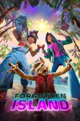 Poster for Forgotten Island (2026) showing two teenage girls and a glowing portal
