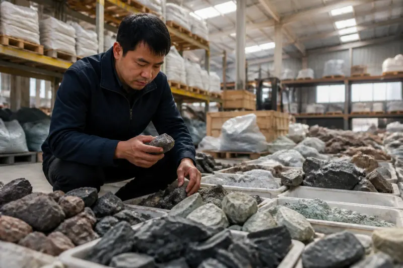A display of rare earth elements at a supply company's warehouse.