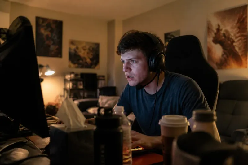 William Pugh seated at a gaming table, engaging in a Dota 2 match.