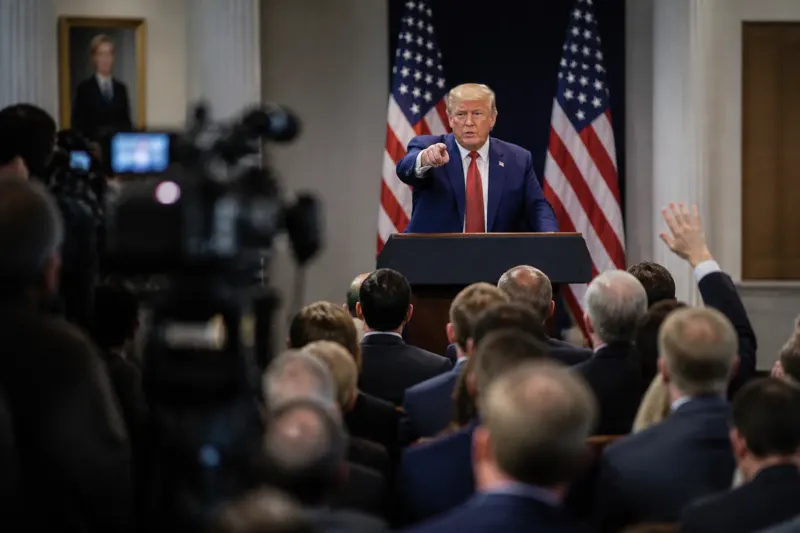 Trump announces the renaming of AI to Super Intelligence in a press conference.
