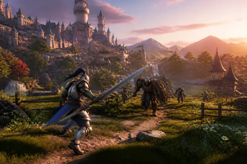 A captivating screenshot of Masters of Albion featuring gameplay with vibrant landscapes and characters interacting with objects.