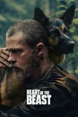 Heart of the Beast (2026) movie poster featuring Brad Pitt in winter survival gear alongside a Belgian Malinois dog in snowy Alaskan wilderness