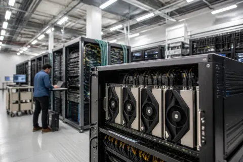 AI computing facility with racks of GPUs