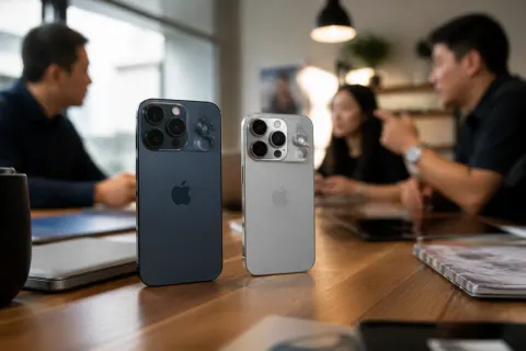 Apple iPhone 18 Pro Max next to iPhone 17 Pro Max on a table