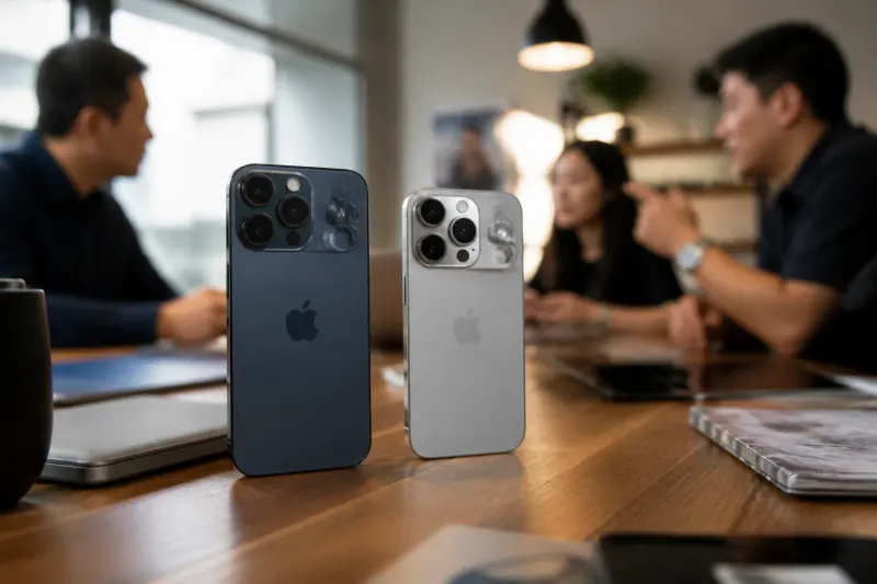 Apple iPhone 18 Pro Max next to iPhone 17 Pro Max on a table