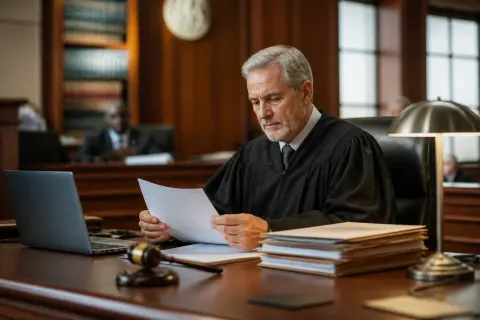 Courtroom with a judge presiding over a case regarding digital privacy