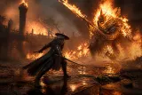 A dynamic combat scene from Phantom Blade Zero with an action-packed fight against a boss.