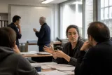 A group of mathematicians discussing after OpenAI's release.
