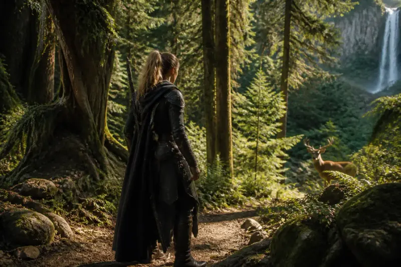 Players completing quests in a tranquil forest area