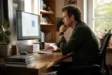 A user experimenting with local AI on a Mac Studio at a home office desk.