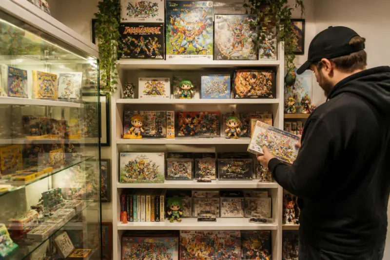 Various Wonder Boy merchandise and past games displayed together.