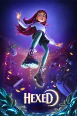 Hexed (2026) movie poster featuring teenage witch Billie and her mother Alice in a magical realm with floating islands and glowing runes